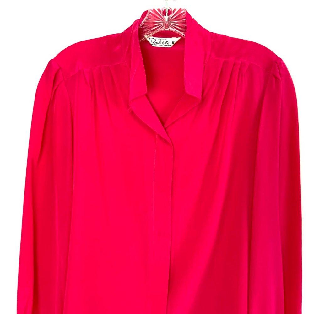Rabble II 100% Silk Puff Long Sleeve Button Up Blouse Fuchsia/Hot Pink Medium - Picture 5 of 16